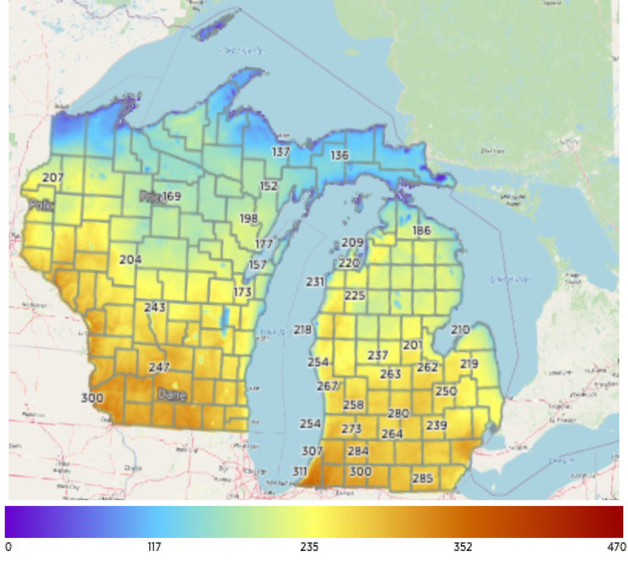 Enviroweather Cumulative GDD map.